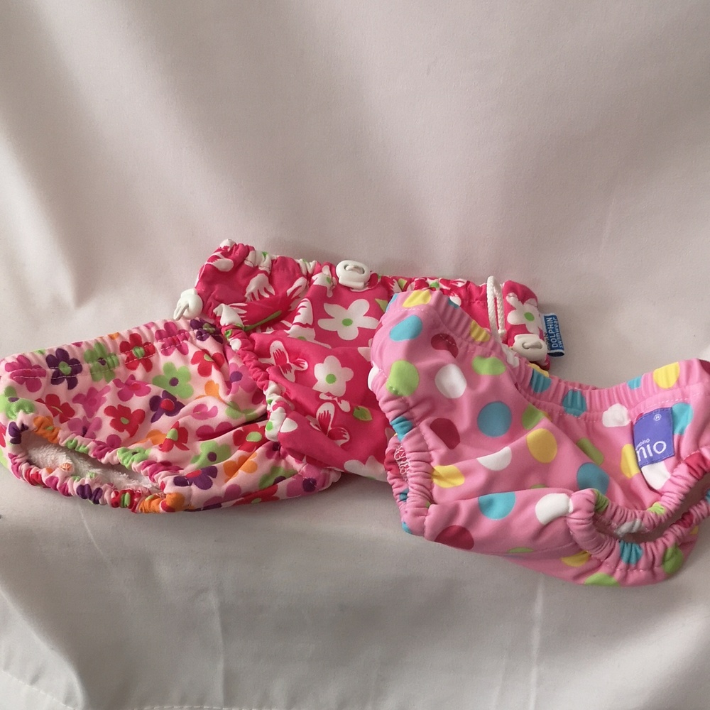Set of Three New w/out Tags Girls Swimming Bottoms 5-7kgs Bambino Mio & Dolphin